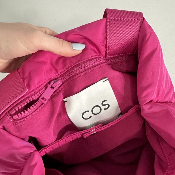 COS Padded Shopper Bag Womens One Size Pink Quilted Puffy Shoulder Small Purse - Picture 7 of 16